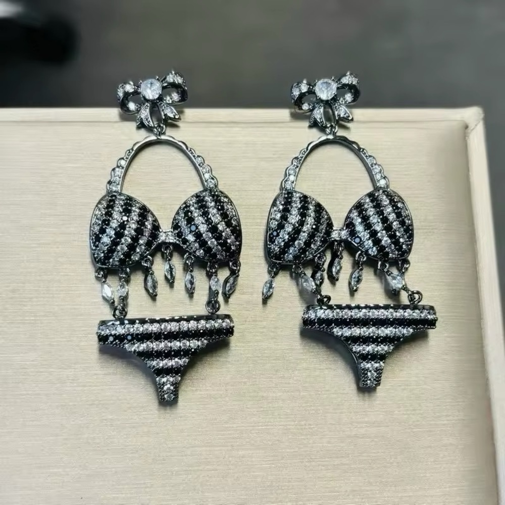 GUNMETAL BLACK CLEAR BIKINI CZ
DANGLE EARRINGS